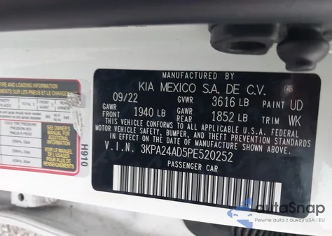 2023 Kia Rio S z USA, uszkodzony, nr VIN 3KPA24AD5PE520252